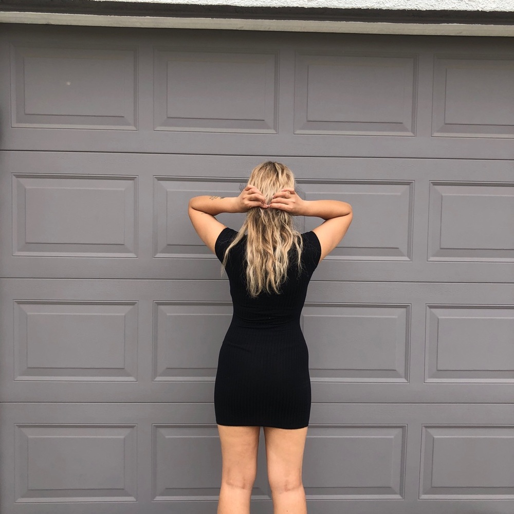 Black Ribbed Body Con Dress